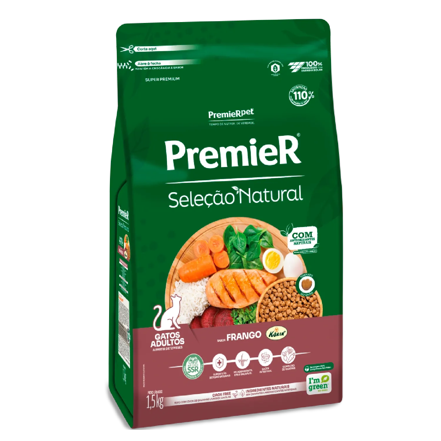 Racao Premier Selecao Natural Gatos Adultos Frango 1.5kg lateral